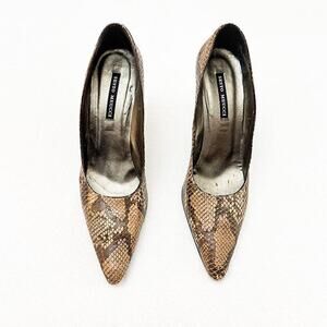 Sesto Meucci Snakeskin Lather Pointy Toe Heels Nude Brown Size 10